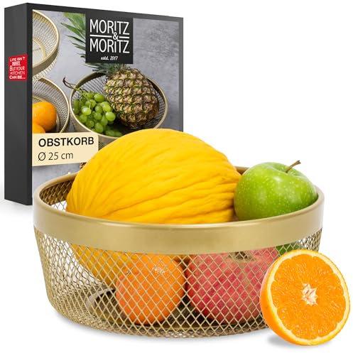 Moritz & Moritz Obstschale Gold Modern 25cm - Obstkorb Gold Metall – Korb für Geschenke, Früchte, Gemüse und Brot