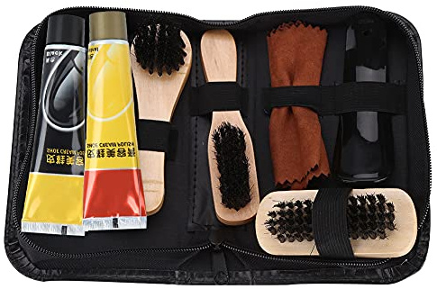 EVTSCAN 8PCS Shoe Shine Care Kit Black and Neutral Polish Brushes for Boots Shoes Sneakers