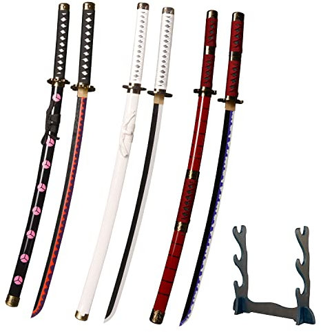 kljhld Bambus Anime, Cosplay Schwert, Roronoa Zoro dreiteiliges Set, Shusui Katana&Wado Ichimonji Katana&Sandai Kitetsu Katana 103cm/40 Zoll