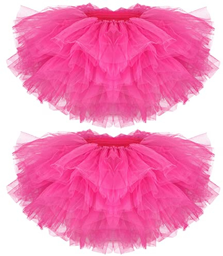 Zhanmai 2 Pack Tutu Skirt Women Adult Classic Elastic 5 Layered Short Tulle Skirt 80's Dance Carnival Costume for Lady (Hot Pink)