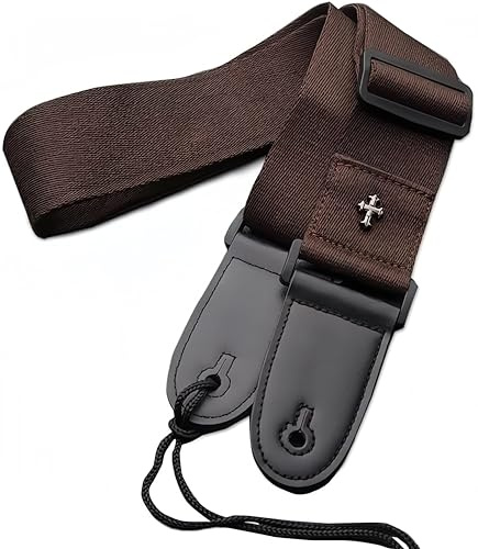 CAIHONG Guitar Strap, Bass Guitar Straps Acoustic Electric Woven Simple Leather Ends Adjustable Vintage with Pick Pocket (Brown)