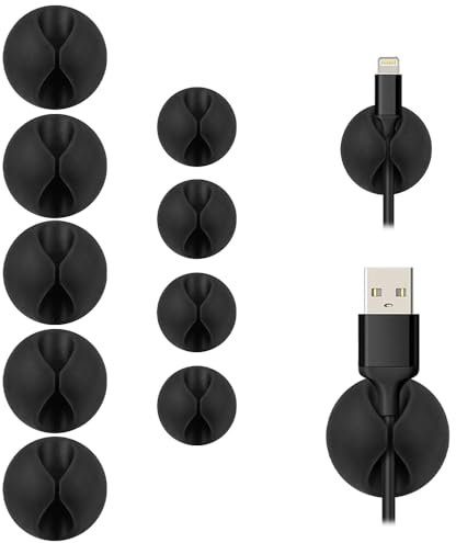 SmiLife Nero 9 PCS Organizzatore di Cavi, Fermacavi Adesivi per la Gestione dei Cavi, Misure Miste