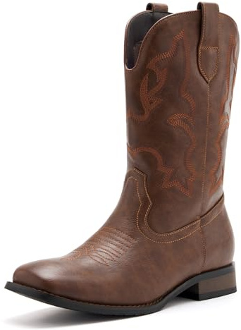 vodvob Cowboy Boots for Men Classic Embroidered Western Boots Slip Resistant Square Toe Chunky Heel Ankle Boots Durable and Fashionable Retro Short Boots