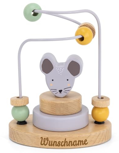 Elefantasie Trixie Mini Motorikschleife aus Holz PERSONALISIERT Steckspiel mit Namen graviert Geschenk zur Geburt Maus