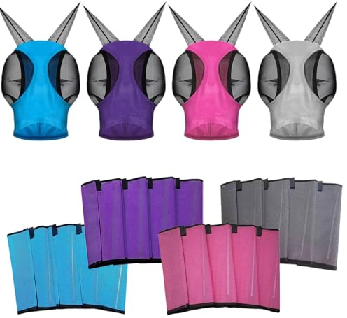 VirgoCCY Set of 20 Mesh Fly Boots and Fly Masks with Ears for Horses, Breathable Protective Horse Leg Wraps for Preventing Flies and Mosquitoes Bites-Reduces Leg Fatigue, (Four Colors)
