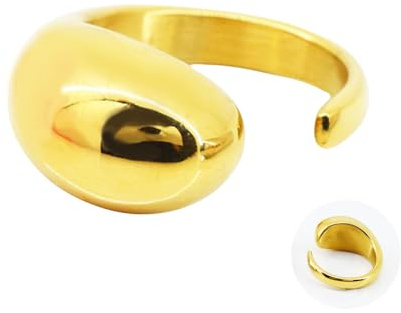 Only faith Anillo mujer gota Dorado Anillo ajustable abiertos lagrimas gotas de agua para mujer, joyería de moda acero inoxidable (1 Gota Dorado)