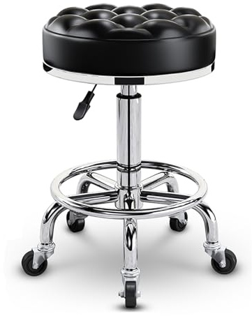 Chaise de salon de beauté pivotante à hauteur réglable en cuir synthétique sur roulettes, tabouret de spa avec roulettes (noir)