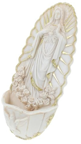 Kisangel Bénitier en Céramique Guadalupe Mural pour Décoration Religieuse Suspendue Accessoire Élégant pour Maison Récipient à Eau Bénite Présents de Médailles