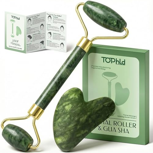 Rullo facciale e strumenti per il viso Gua Sha, massaggiatore viso per la cura di sé, rullo di giada per viso, scolpire la mascella e ridurre il gonfiore
