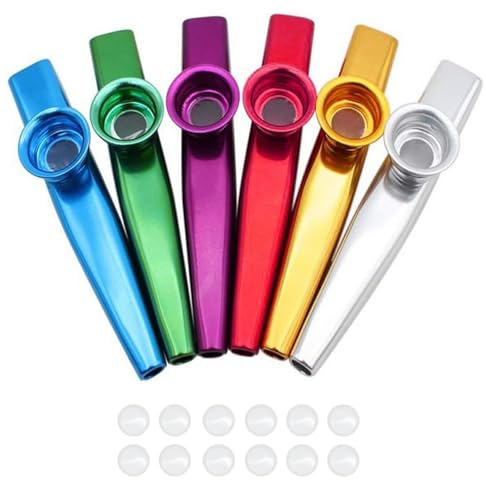 Metal Kazoo 6 Pack Musical Instruments, Multipack Cazoo Sets for Instrumental Accompaniment With 12Pcs Flute Diaphragms,Multi Colors Kazoos for Party