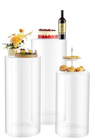 VEVOR Supporto per Fiori da Matrimonio, Zoccolo Cilindrico Rotondo, Supporto Trasparente con Coperchio in Acrilico Trasparente, 3 Pezzi da 60, 75, 90 cm, Supporti Cilindrici per Matrimoni, Feste