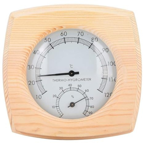 Lawnoval Termómetro e higrómetro de madera para sauna, medidor de temperatura y humedad para sala de sauna, color madera