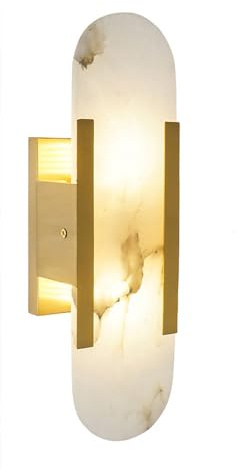 Alabaster Wall Sconces,13.7in Natural Stone Wall Lamp,indoor Sconce,G4 3000K Warm Light Marble Wall Light For Bedrooms, Living Rooms, Hallways, And Stairwells (Gold)