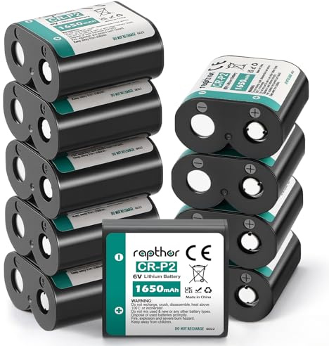 rapthor CR-P2 litiumbatteri 6 V 1 650 mAh, 10 stycken hög energitäthet, kompatibel med 223A DL223A EL23AP, 2CR-P2 för digitala kameror, blixtapparater, rörelsedetektor, rökdetektor, larmsystem