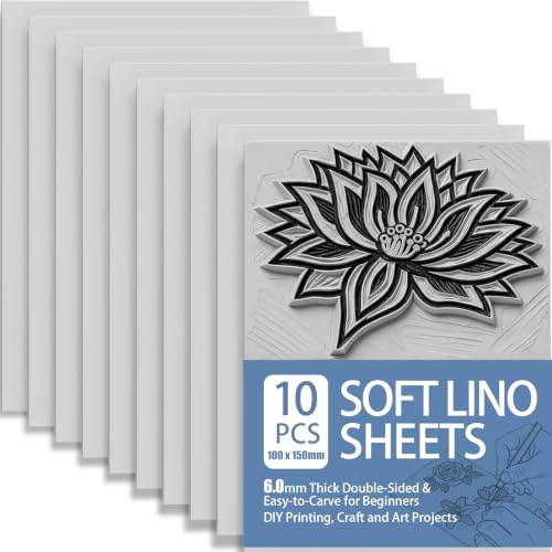 Double-Sided Soft Rubber Lino Sheets, 6mm Thick Linoleum 10 Pack 150x100mm