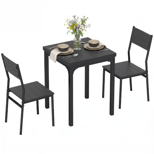 HOMCOM 3 Pieces Modern Dining Table Set for 2 Space Saving Steel Legs Black | Kitchen Table and Chairs, Space Saving Design, Breakfast Nook Table Set, Very Small Table and 2 Chairs