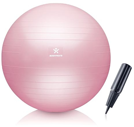 BODYMATE Palla da Ginnastica, Fitness, Yoga, Core Training con E-book GRATUITO e Pompa Princess Pink 75cm