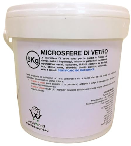 Microesferas de Vidrio Abrasivas 5Kg, 70-110 Micras - Arena para Arenadora, Dureza Mohs 6-7, Reutilizable hasta 7 Veces, para Chorreado, Decapado y Acabado - LordsWorld