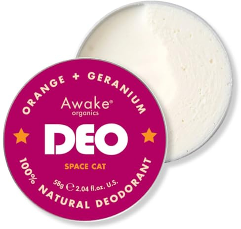 Awake Organics DEO - Natural Plastic Free Deodorant Balm - Space Cat - Orange & Geranium - Aluminium Free - Bicarb Free - Vegan - Made in England - 58g