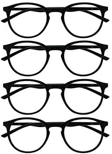 OPULIZE Met Lesebrille 4er Pack Schlank Runder Rahmen Federscharniere Kratzfest Schwarz Herren Damen RRRR60-1 +1.00