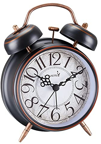 FLOITTUY Loud Alarm for Deep Sleepers 4'' Retro Twin Bell Alarm Clock with Backlight for Bedroom and Home Decoration(Retro Black)