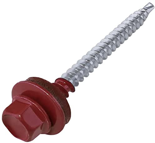 AERZETIX - C57202 - Juego de 50 Tornillo autoperforante de metal a madera Ø4.8x55mm + arandela de sellado EPDM - pintado en color rojo marrón RAL 3011 - huella de cabeza 8mm hexagonal - en acero