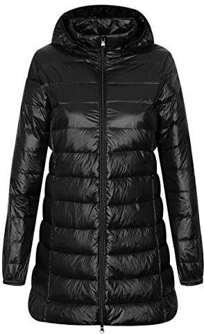 Doudoune Longue Femme Legere Légère Fine Femme Grande Taille Veste Blouson Doudoune Matelassé Puffer Puffa Jacket Femme Doudoune Duvet Ultralight Capuche Chaude Plume Oversize Femme Mi Saison Noir