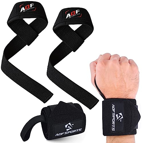 AQF Wrist Support Kit, 18'' Wrist Wraps & 23'' Lifting Weightlifting Straps | Thumb Loop Design, Neoprene Padding, Reinforced Stitching, Secure Bar Control, Heavy-Duty Construction, 1 pair each