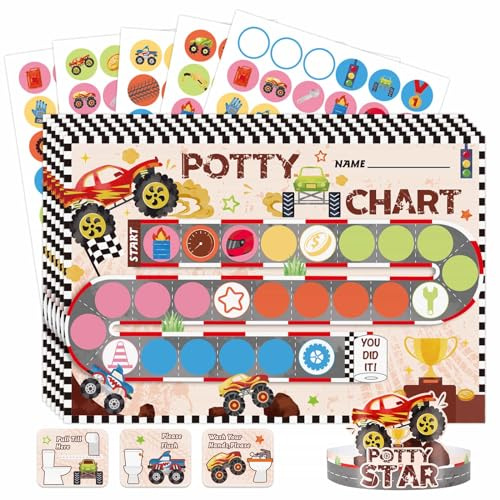 WERNNSAI Potty Training Chart - Monster Truck Toilet Training Reward Chart | 270 Potty Training Stickers Crown Sticker Chart for Girls Toddler Kids Potty Training for Birthday Gift
