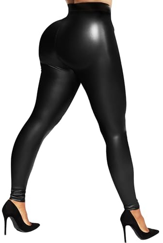 Buauty Leggings for Women High Waisted Leather Pants Tummy Control Stretch Pleather PU Pants Slim Yoga Plus Size Black