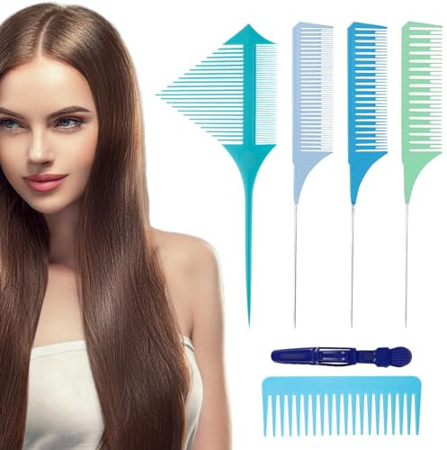 MHDUYEG SträHnenkamm 7 Stücke Stielkamm Nadelstiel Friseur Kamm Strähnchen Comb Hair Strähnenkamm Professionelle Antistatische Highlight Kamm für Haare Melieren und Färben Styling