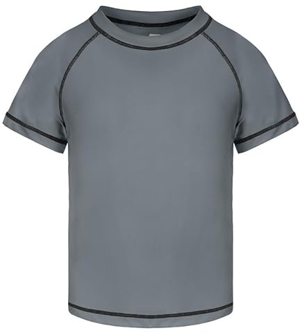 Csqtongan Jungen Schwimmshirt UV Shirt Schwimmen Top Badeshirt Kinder Kurze Ärmel Rash Guard Bademode Schnell Trocken T-Shirt, Grau L