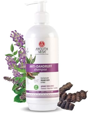 Ayouthveda Shampoo against dandruff, promotes healthy hair growth and scalp care, vegan, 300 ml