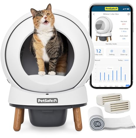 PetSafe ScoopFree SmartSpin Selbstreinigende Katzentoilette – Moderne Geruchskontrolle – App-gesteuert mit Gesundheitsüberwachung – Für Jede Streu geeignet – Bis zu 2 Wochen automatische Reinigung