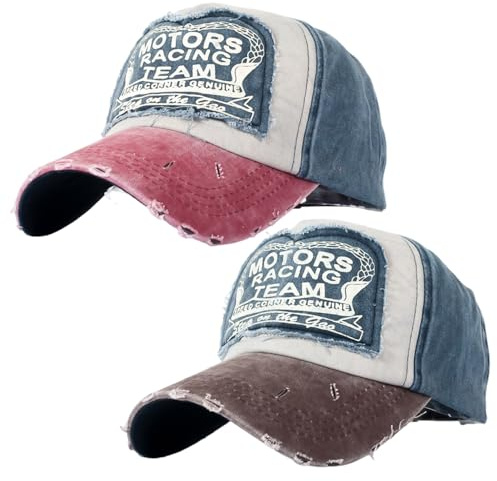 SLAXJNE Gorras De Béisbol De 2 Piezas, Bloqueadas De Color, Desgastadas Lavadas, Sombreros Para El Sol Al Aire Libre, Retro Ajustables