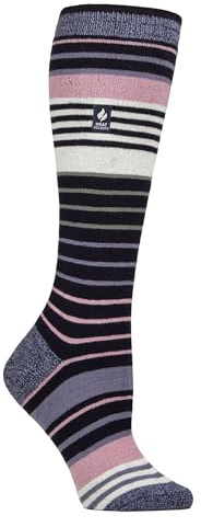 HEAT HOLDERS LITE - Ladies Thermal Ultra Thin Funky Ski Socks - Knee High Length with Padded Heel & Toe (UK, Numeric, 4, 8, Regular, Regular, Navy/Lilac)