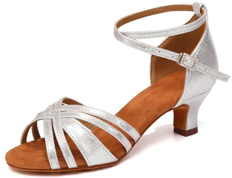 YCALCP Zapatos de Baile Latino Mujer Tacon 5 cm Zapatillas Salón Salsa Baile Latino de Satén,811-5cm tacón,Plata,EU 39