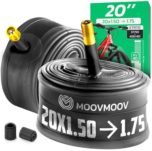 MOOVMOOV Cykelslang 20 Tum - För Däck 20x1.50, 20x1.60, 20x1.70, 20x1.75 med ETRTO 40-406, 44-406, 47-406, 50-406 m.fl. - Schrader-ventil 40 mm - 2-pack