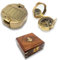 Messing-Brunton-Kompass, Nautischer Kompass mit Holzbox, Vintage-Navigationsinstrument