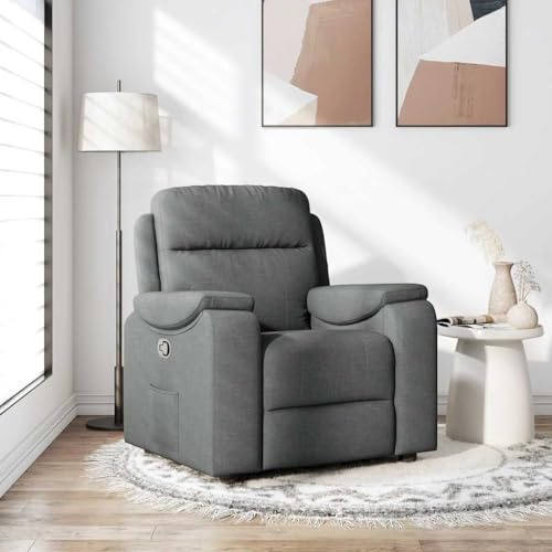 IKAYAA Sillón Reclinable Moderno Gris Oscuro, Tela (100% Poliéster), Madera y Metal, Reclinable Manual, 2 Posiciones, 110 kg, Interior, 96 x 99 x 102 cm (Sentado), 96 x 164 x 81 cm (Tumbado), Relax
