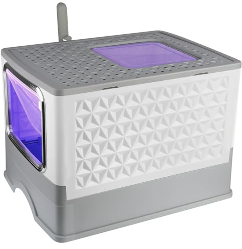 Casa de Baño para Gatos, Gran Arenero para Gatos, con Pala de Arena Auto-limpiante Desinfección UV - 52 * 39 * 39 cm Esterilización - Gris
