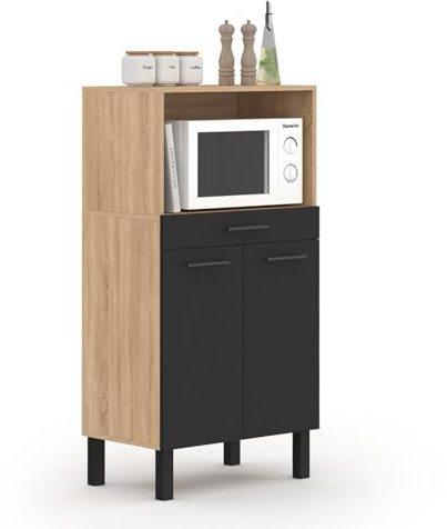 IDMarket - Buffet mi-Haut de Cuisine 60 cm CINA façon hêtre et Noir