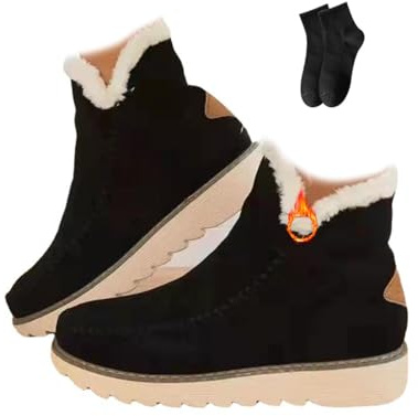 POIOZXD Bottines de neige classiques antidérapantes pour femme, bottes de neige d'hiver chaudes, doublées de fourrure, antidérapantes, imperméables et confortables, Noir , 35 EU