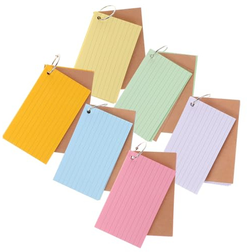 Sewroro Fiches Bristol à Anneaux 300 Pièces Multicolores Cartes de Révision Lignées Double Face Papier Kraft Résistant Fournitures Scolaires et Universitaires pour Prise de Notes et