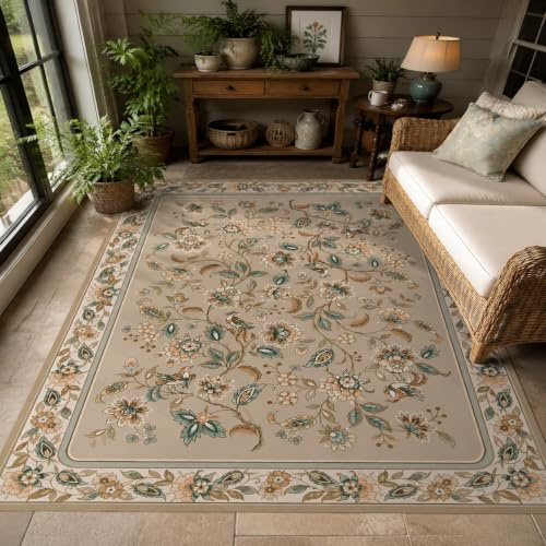 VARIKASHOM Mattor för Vardagsrum Stort Sovrum, Matsal Golvmatta Mattor Kontorsinredning, Orientalisk Blommig Beige, Grön, Brun, Vit, 200 x 250 cm