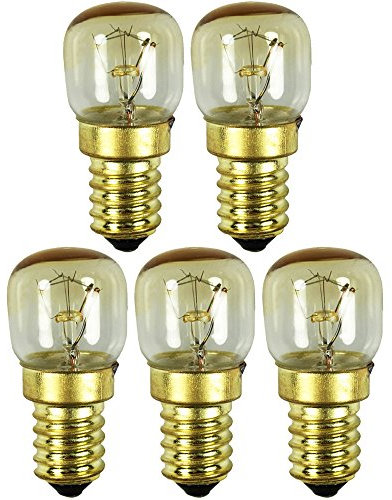 com-four® 5x Backofen-Lampe bis 300° C, warm-weiße Herd-Glühbirne 15W, E14, 230V (05 Stück - 15W goldfarben)