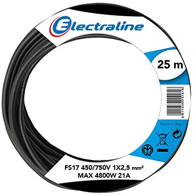 Electraline 13142 Cable unipolar FS17, sección 1 x 2.5 mm², Negro, 25 m