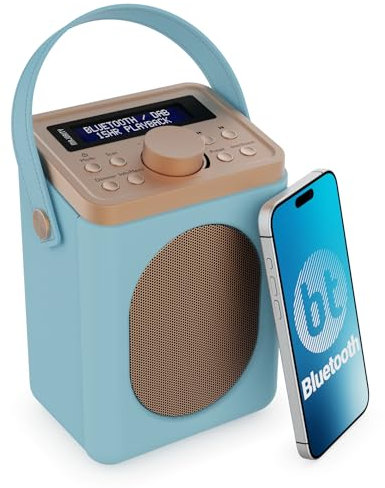 Portable DAB+ Radio with Bluetooth | 15 Hour Battery Playback and Mains Powered | Dual Alarm & Snooze Function| 20+ Presets, LED Display, FM, Headphone Jack | MAJORITY Little Shelford (Duck Egg)