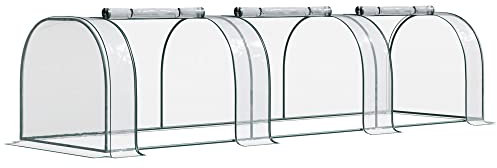 Outsunny Mini Serre de Jardin Mini Serre Tunnel Serre à tomates 3,5L x 1l x 0,8H m Acier PVC Haute densité Anti-UV 3 fenêtres avec Zip enroulables Vert et Transparent