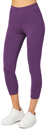 Merry Style Damen Leggings 3/4 aus Baumwolle mit Stretch – Leichte Capri Leggings Damen aus atmungsaktiver, elastischer Baumwolle, ideal für Yoga Sport Freizeit Reisen MS10-199 (Purpur,M)